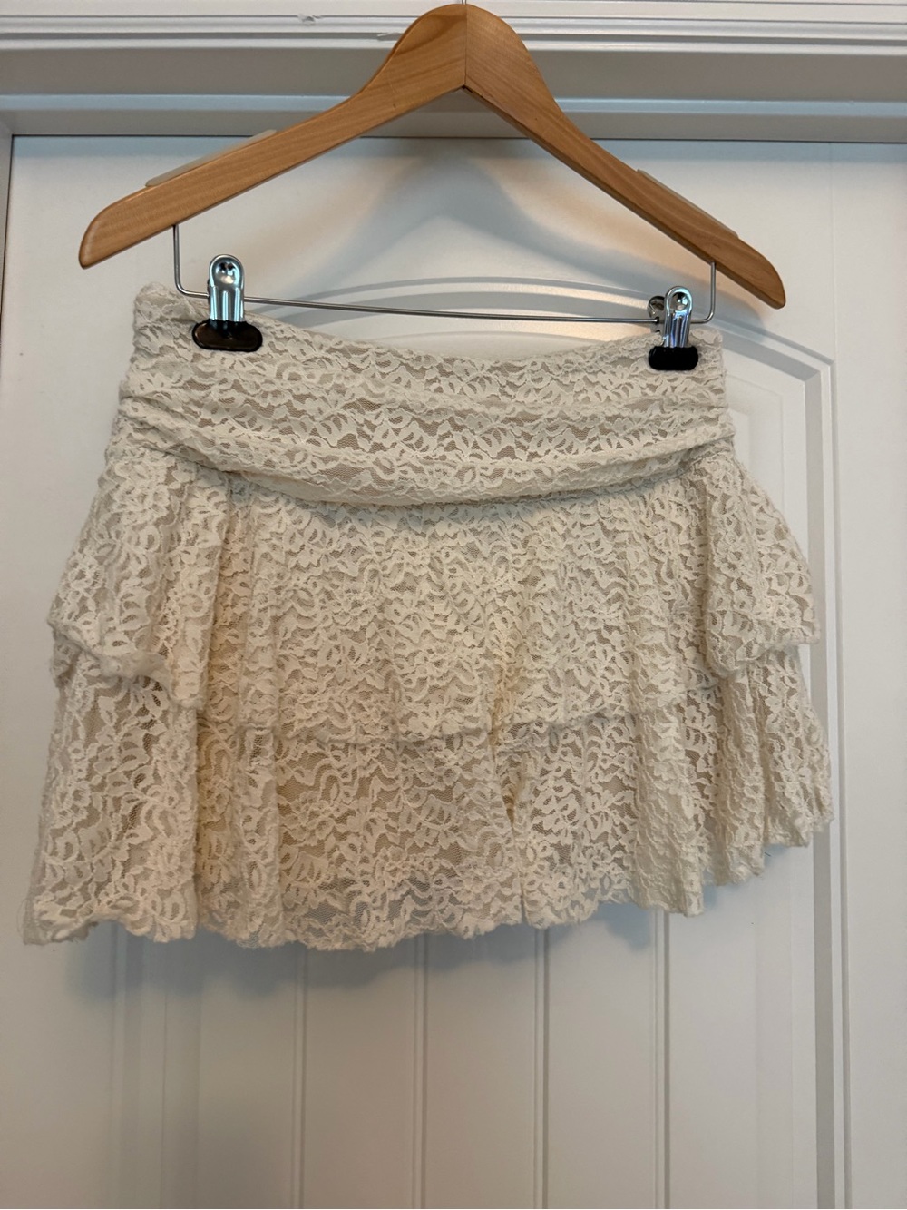 Tiered Lace Skater Skirt in Cream